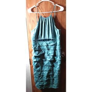Adrianna Papell Teal Beaded Waist Midi Dress Sleeveless Formal Event 12